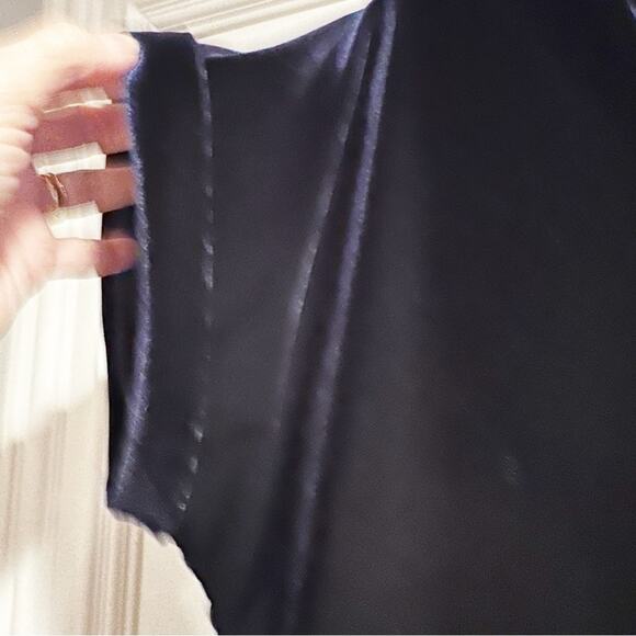 Sofia Made in Italy Blue Velvet Velour V Neck Top Shirt Large L Vintage Shirt - Picture 7 of 14